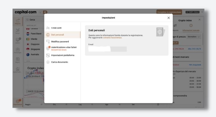 Impostazioni per completare la registrazione