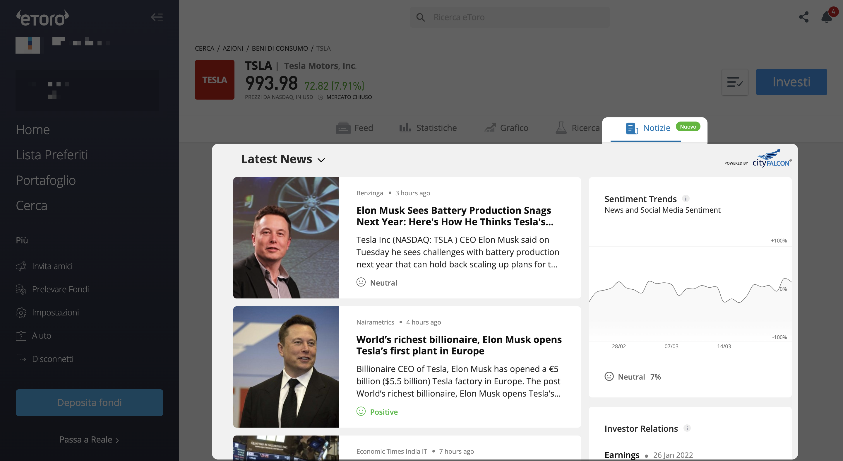 comprare azioni etoro sentiment news