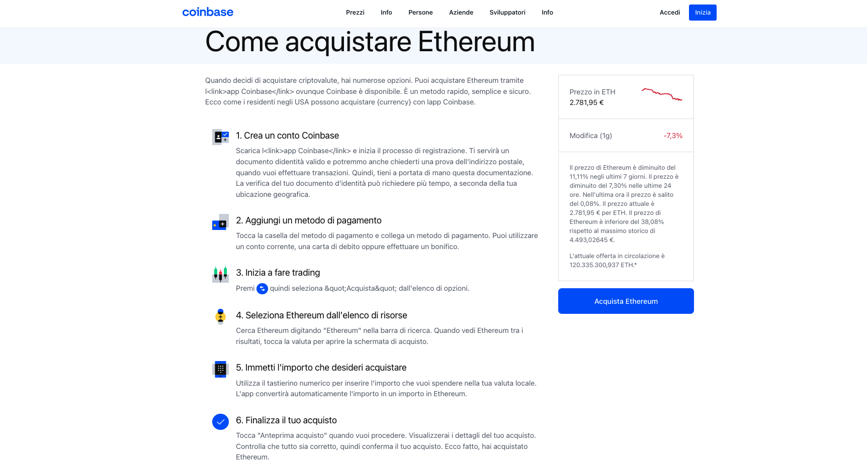 comprare ethereum con coinbase