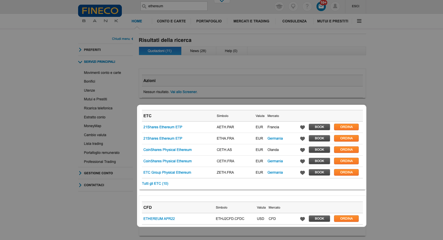 comprare ethereum in banca