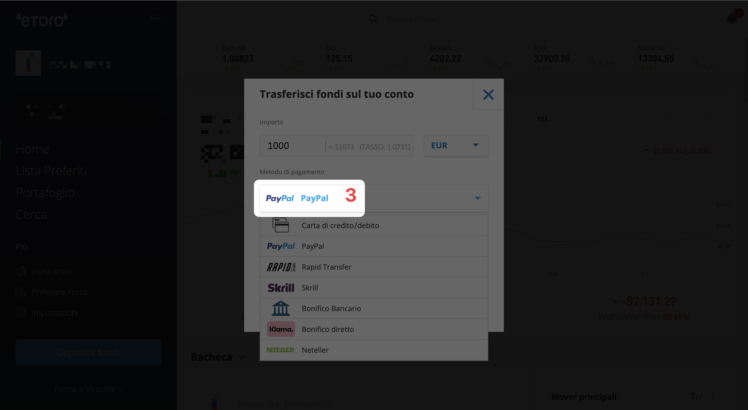 Effettuare il deposito