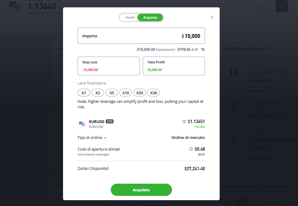 finestra ordine etoro