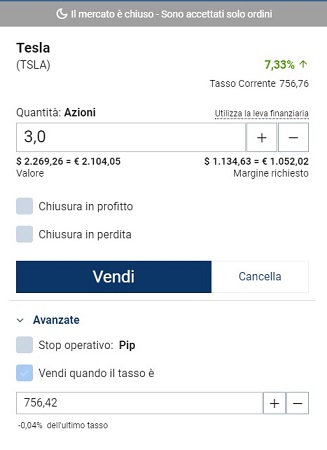 ordine vendi quando il tasso è