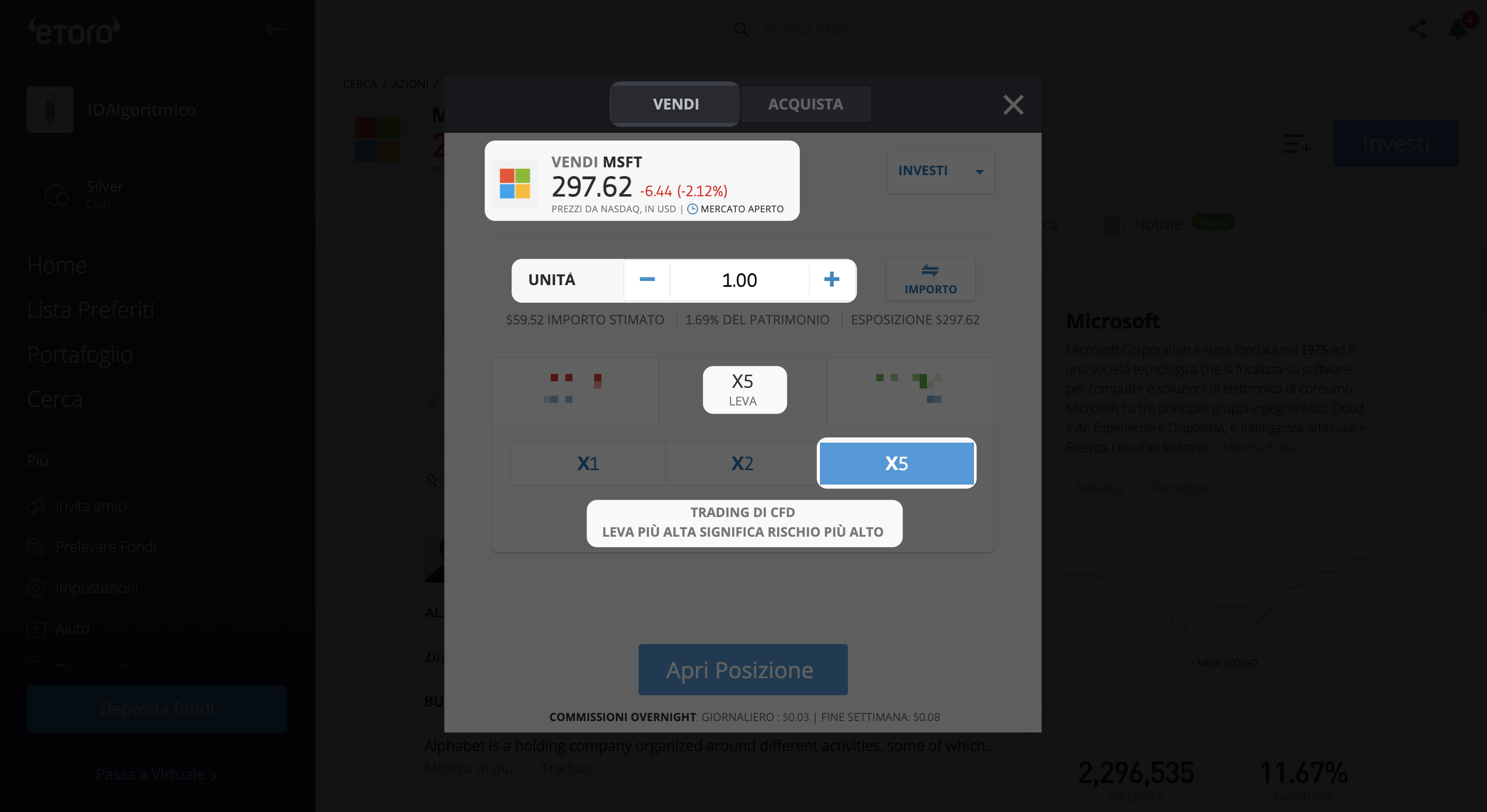 vendere azioni su etoro